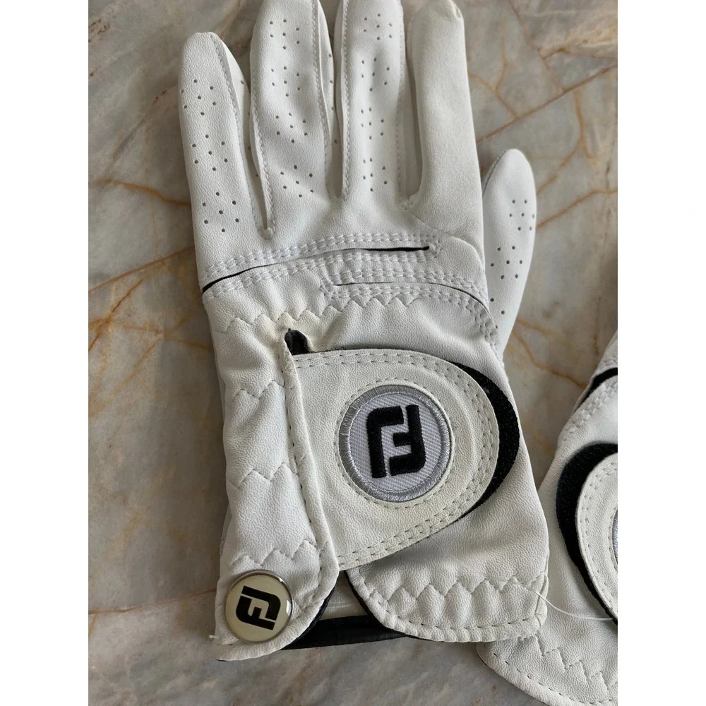 FootJoy Womens White Golf Gloves Pair Hook and Loop Logo Breathable Perforated